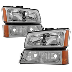 XTUNE POWER 5064912 Chevy Silverado 1500 2500 3500 03 06 Chevy Silverado 1500HD 03 07 Chevy Silverado 2500HD 03 06 Crystal Headlights with Bumper Lights Chrome