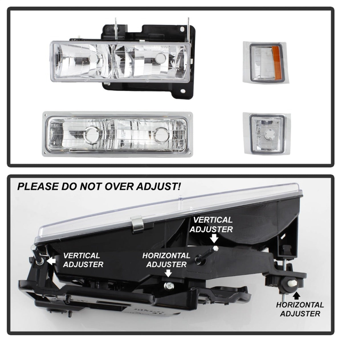 XTUNE POWER 5069535 Chevy C K Series 1500 2500 3500 94 98 Chevy Tahoe 95 99 Chevy Silverado 94 98 Chevy Suburban 94 98 Chevy Suburban 94 98 ( Not Compatible With Seal Beam Headlight ) Headlights with Corner and Parking Lights 8pcs sets Chrome