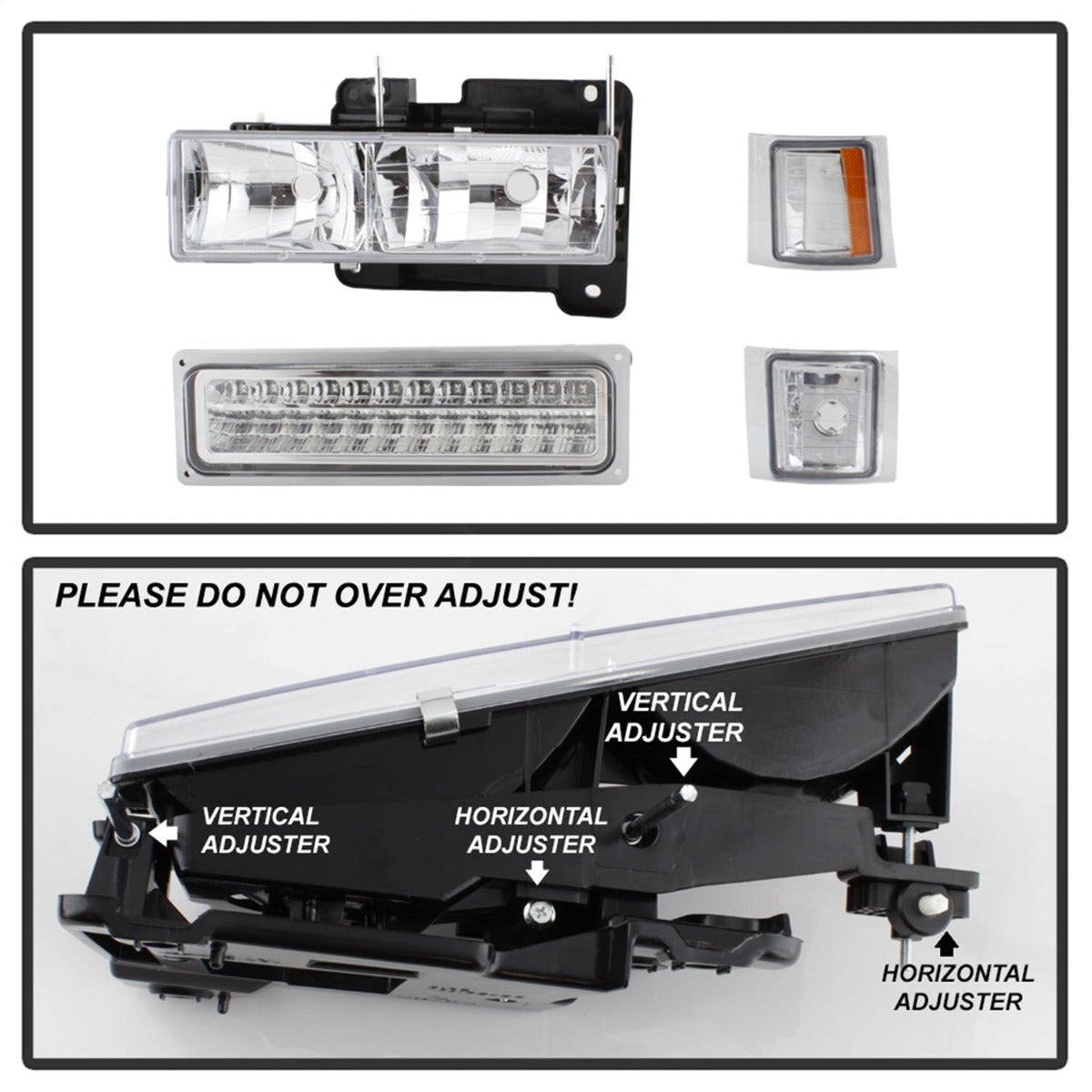 XTUNE POWER 5069559 94 98 Chevy C K C 10 1500 2500 3500 92 99 Tahoe 92 99 Suburban 94 98 Silverado 92 94 Blazer Full Size (Will Not Fit Seal Beam Headlights) Corner LED Bumper Headlights Chrome