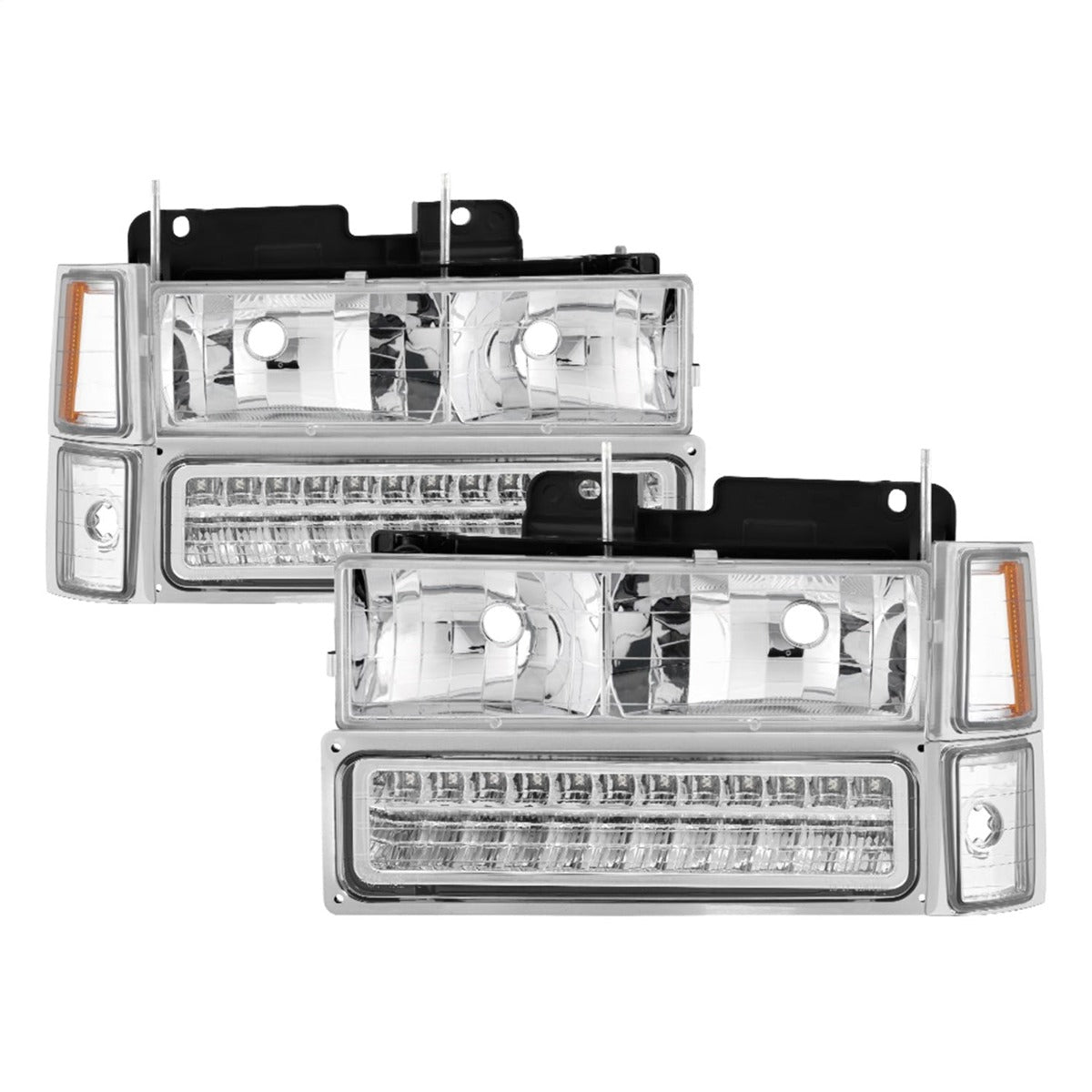 XTUNE POWER 5069559 94 98 Chevy C K C 10 1500 2500 3500 92 99 Tahoe 92 99 Suburban 94 98 Silverado 92 94 Blazer Full Size (Will Not Fit Seal Beam Headlights) Corner LED Bumper Headlights Chrome