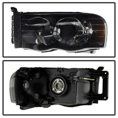 XTUNE POWER 9030352 Dodge Ram 1500 02 05 Dodge Ram 2500 3500 03 05 Amber Crystal Headlights Black Smoked