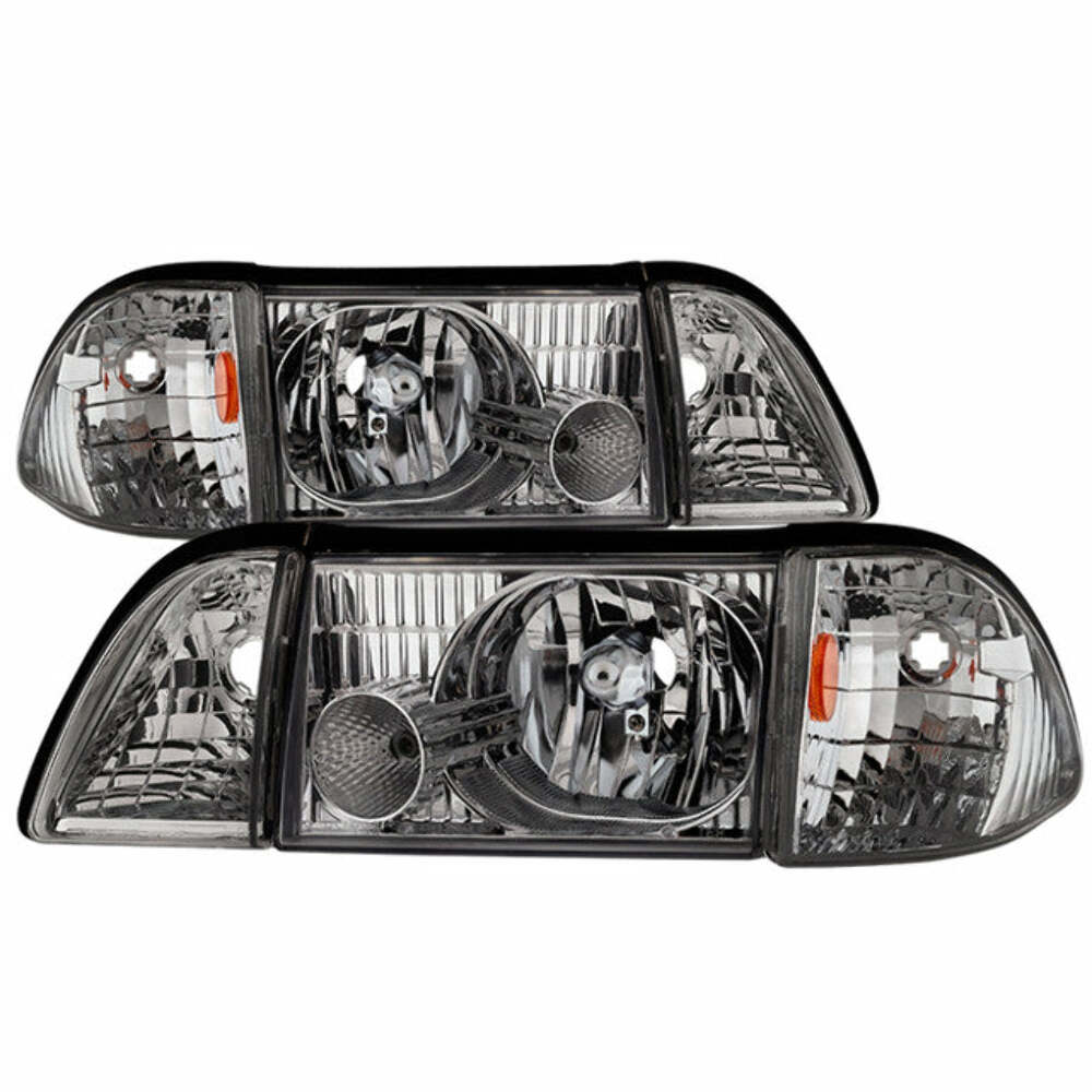 XTUNE POWER 9035272 Ford Mustang 87 93 OEM style Headlights with Corner Parking Lights 6pcs Amber Chrome