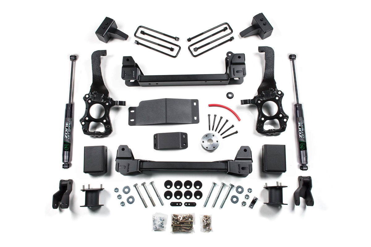 Zone Offroad 2015-2019 Ford F150 4wd 4" Suspension Lift Front Strut Spacer, Rear Block Fox Shocks ZONF47F