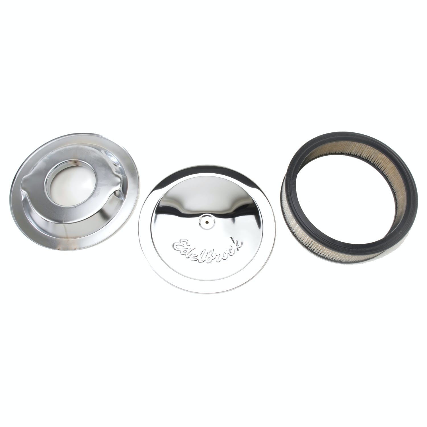 Edelbrock 1221 Pro-Flo Chrome 14 Round Air Cleaner with 3 Paper Element (Deep Flange)