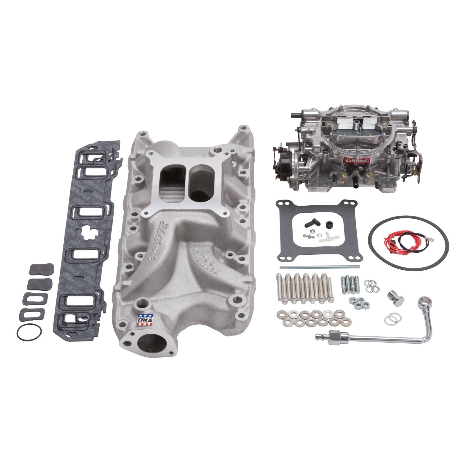 Edelbrock 2032 MANIFOLD and CARB KIT, PERFORMER RPM SBF 289-302 NATURAL FINISH