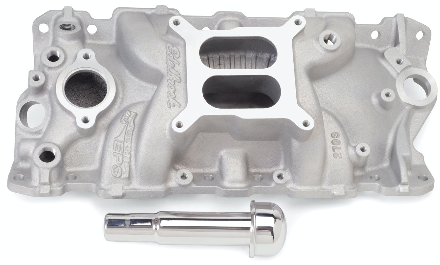 Edelbrock 2703 MANIFOLD, PERFORMER EPS SBC WITH OIL FILL TUBE and BREATHER
