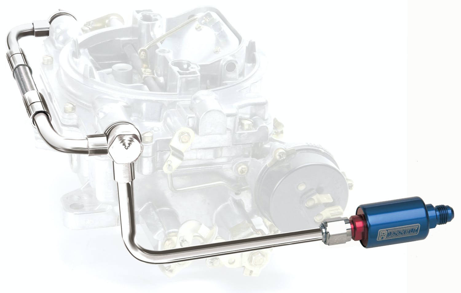 Edelbrock 8133 CHROME DUAL-FEED FUEL LINE KIT WITH BLUE ANODIZED ALUM FILTER