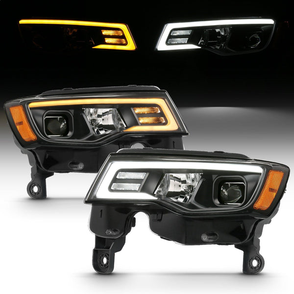 AnzoUSA 111418 Projector Headlights with Plank Style Switchback Black with Amber