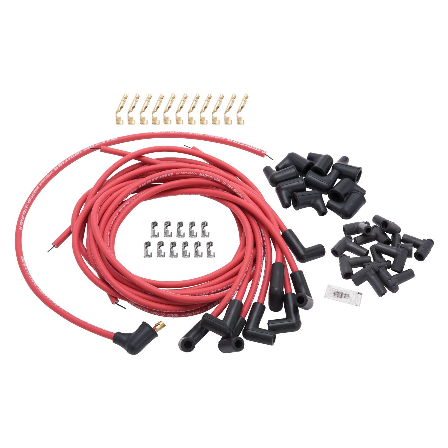 Edelbrock 22711 SPARK PLUG WIRE SET UNIVERSAL 90 DEG BOOTS 50 ohm 8.65mm RED WIRE (SET OF 9)