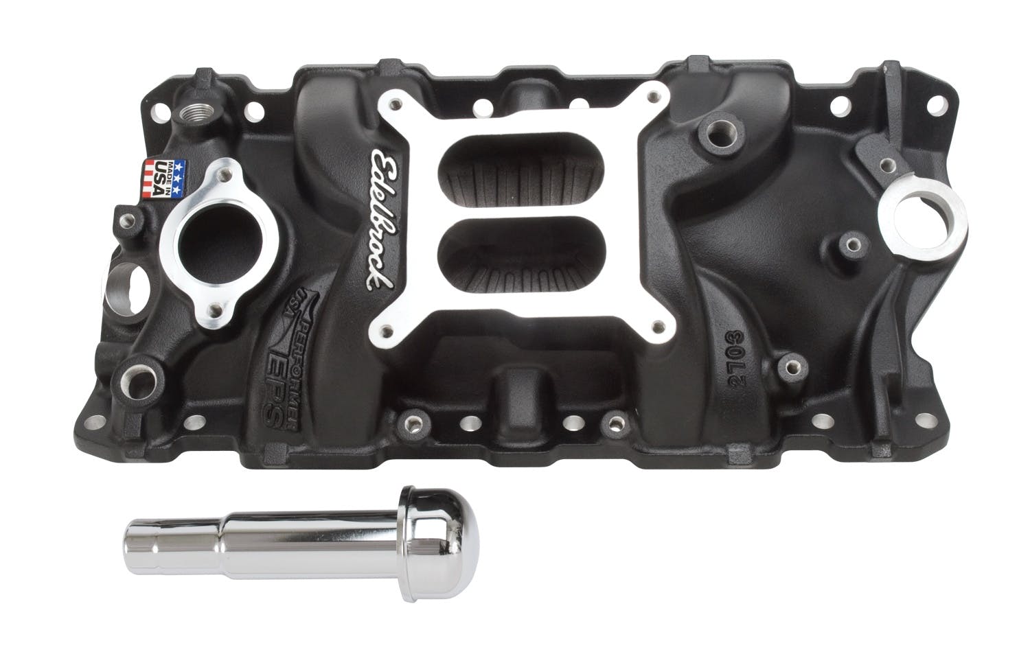 Edelbrock 27033 MANIFOLD, PERFORMER EPS SBC WITH OIL TUBE and BREATHER BLACK