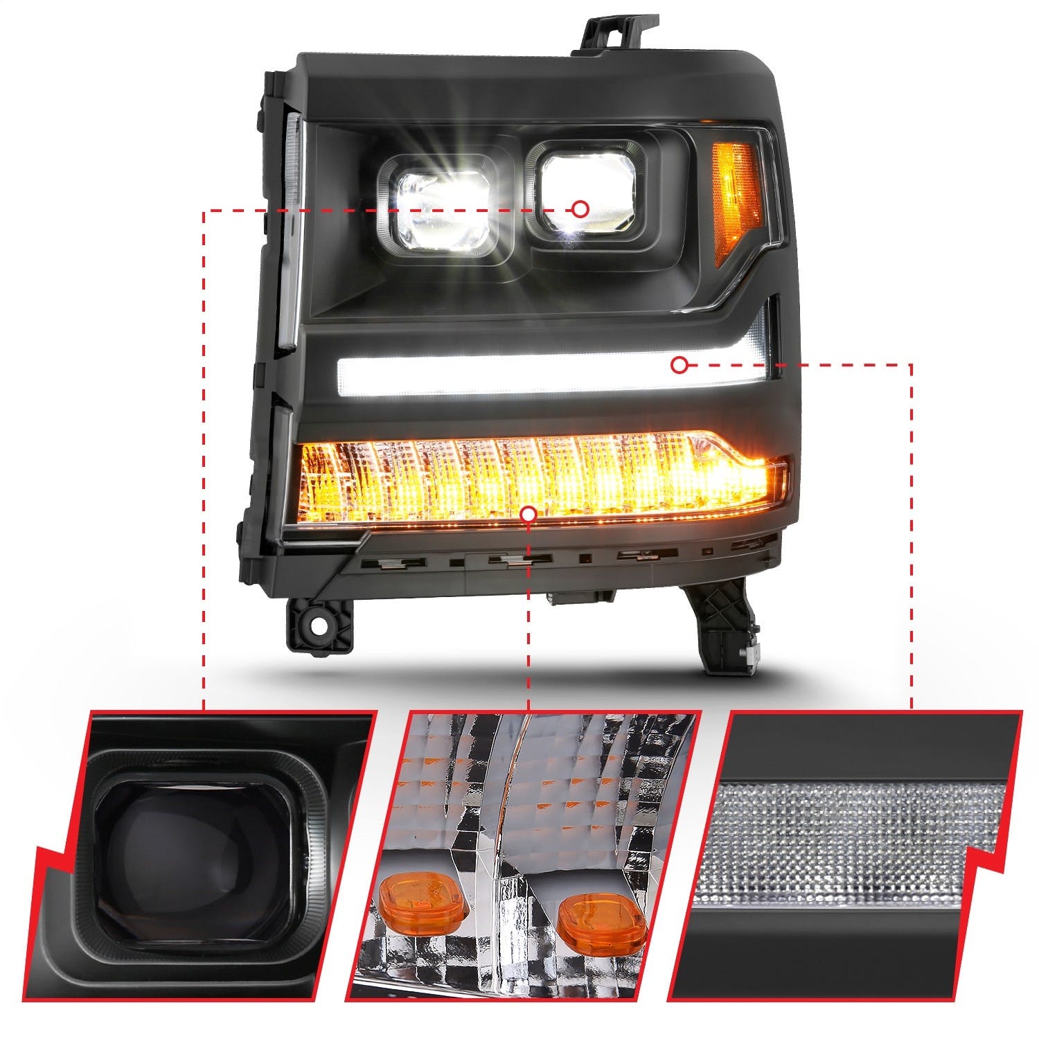 AnzoUSA 111420 LED Projector Headlights with Plank Style Black with Amber