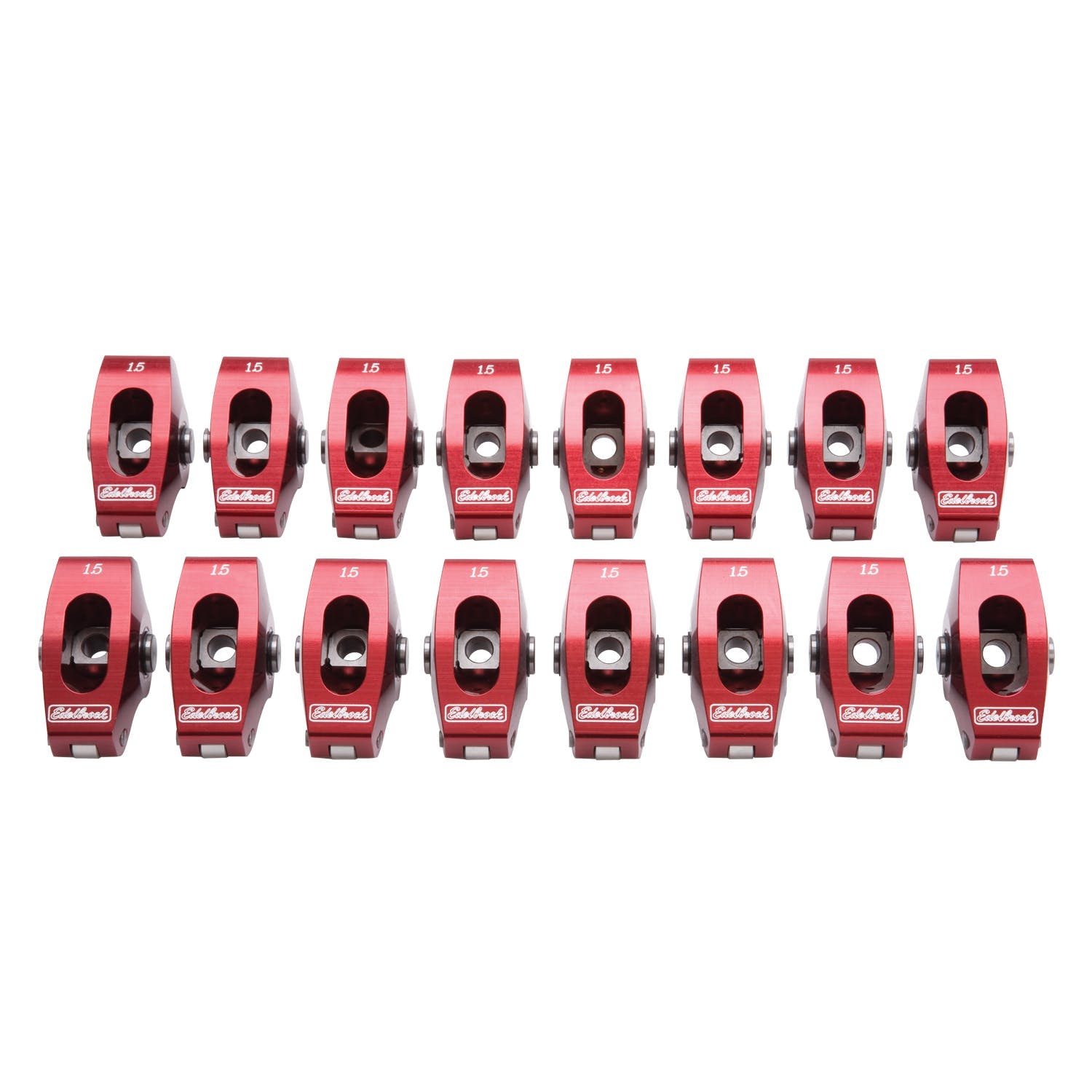 Edelbrock 77760 Red Roller Rockers for Small-Block Chevy 3/8 stud 1.5:1 Wide body (Qty 16)