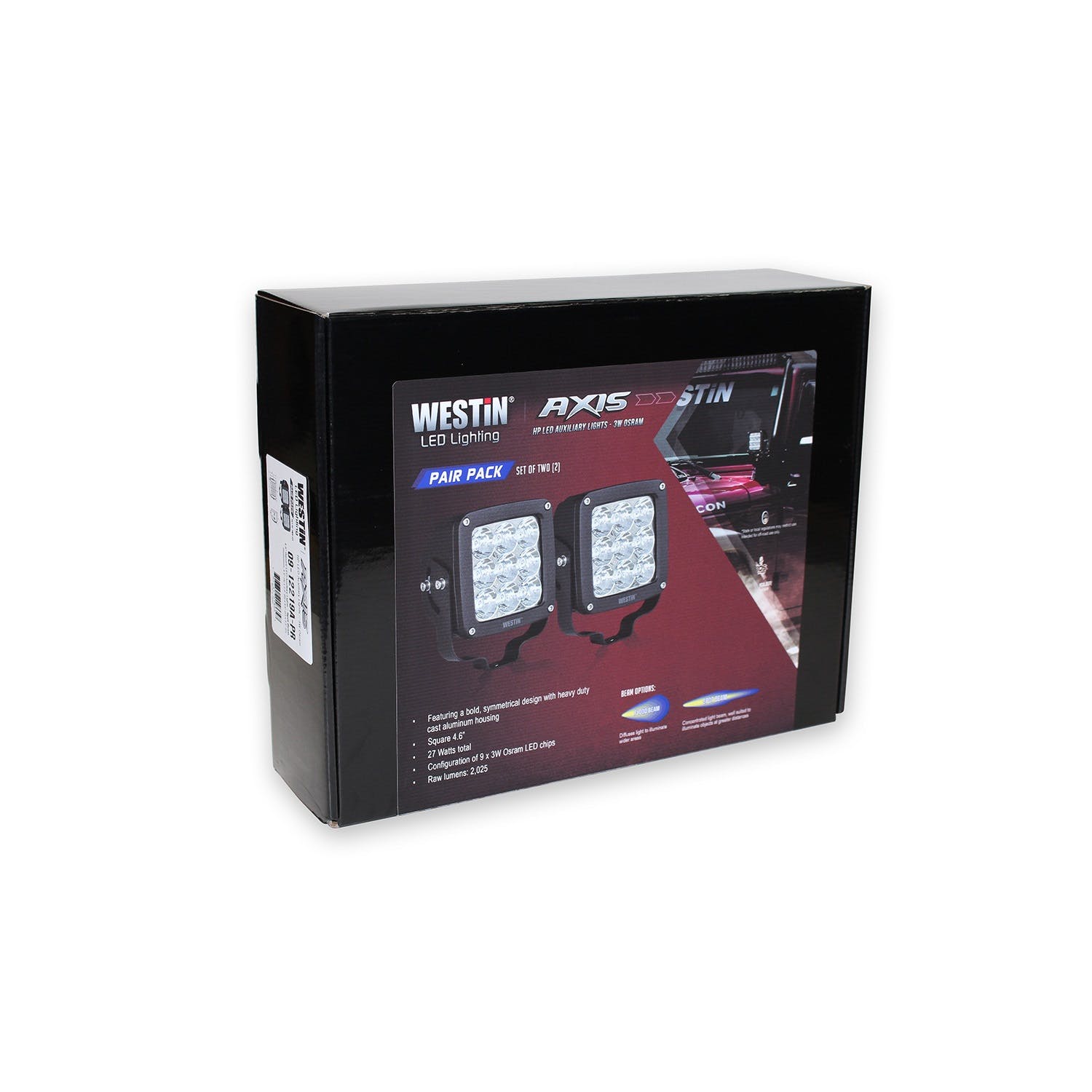 Westin Automotive 09-12219B-PR LED Auxiliary Light 4.5 inch x 4.5 inch Square Flood with 3W Osram (Set of 2)
