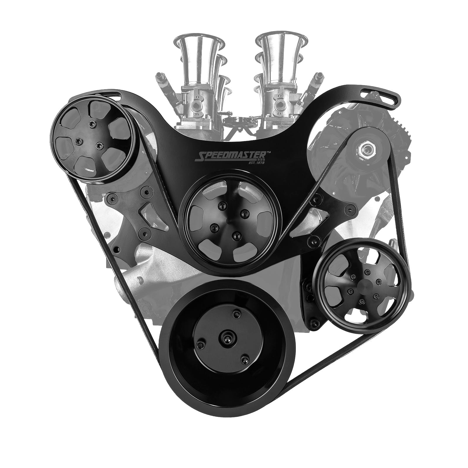 Speedmaster 1-415-002-02 Aluminum Serpentine Complete Engine Pulley Kit [Black]