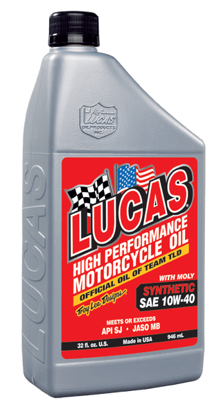 Lucas OIL Synthetic SAE 10w-40 w/Moly Motorcycle Oil JASO MB 10777