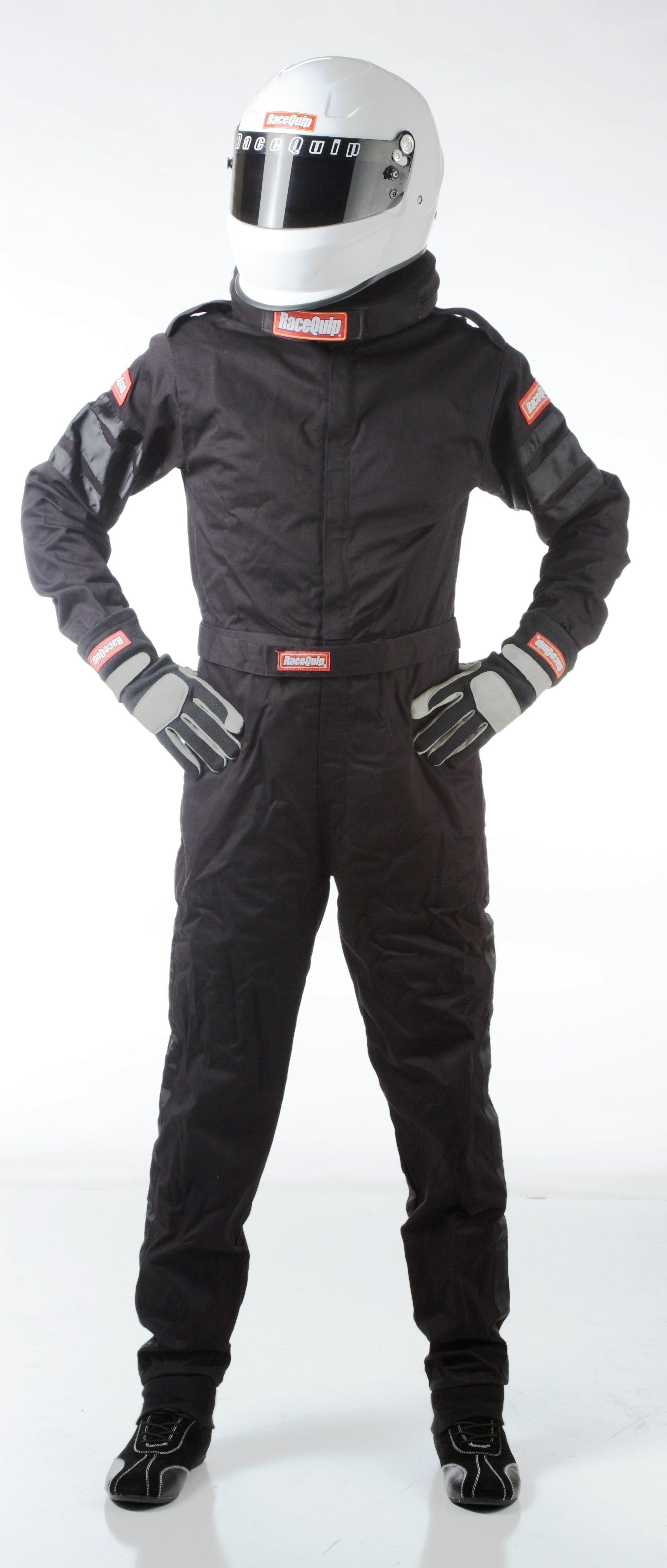 RaceQuip 110002 SFI-1 Pyrovatex One-Piece Single-Layer Racing Fire Suit (Black, Small)