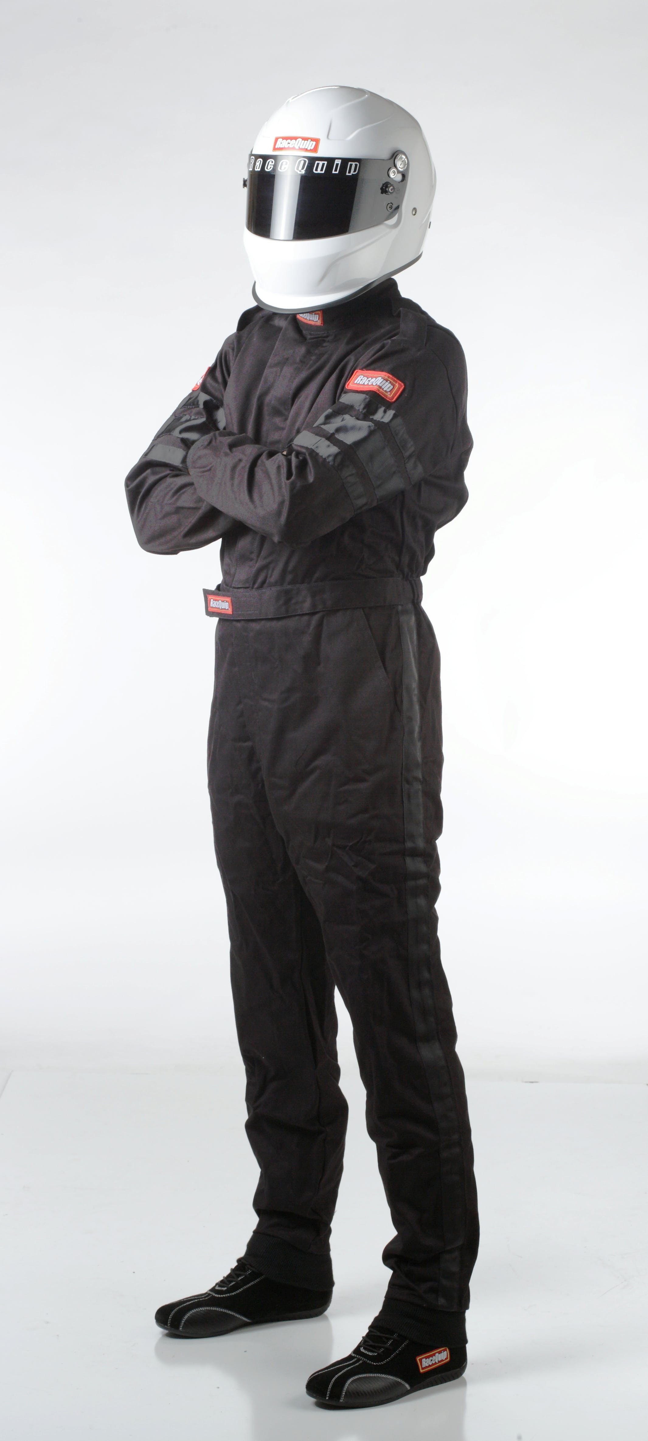 RaceQuip 110003 SFI-1 Pyrovatex One-Piece Single-Layer Racing Fire Suit (Black, Medium)
