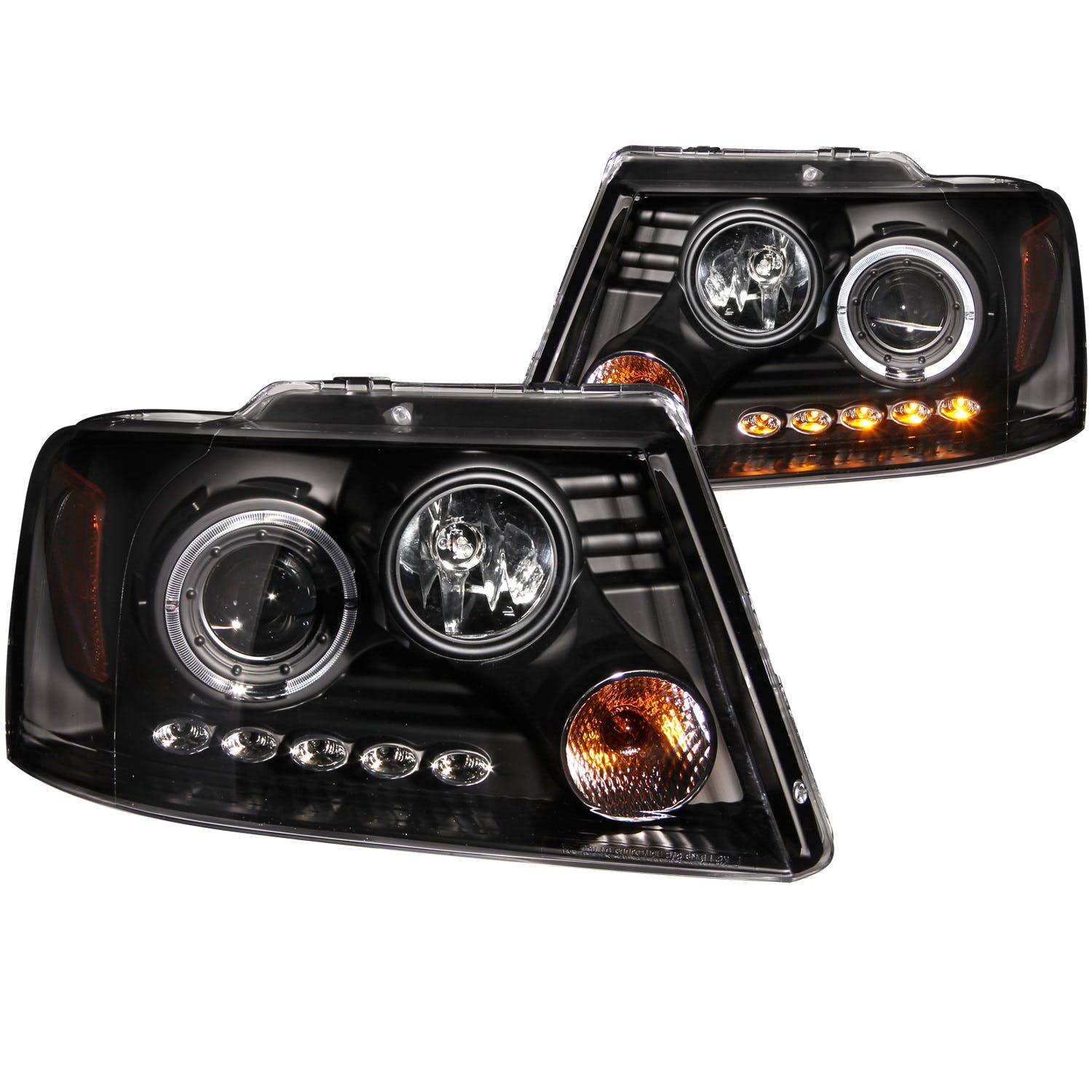 AnzoUSA 111028 Projector Headlights with Halo and LED Black