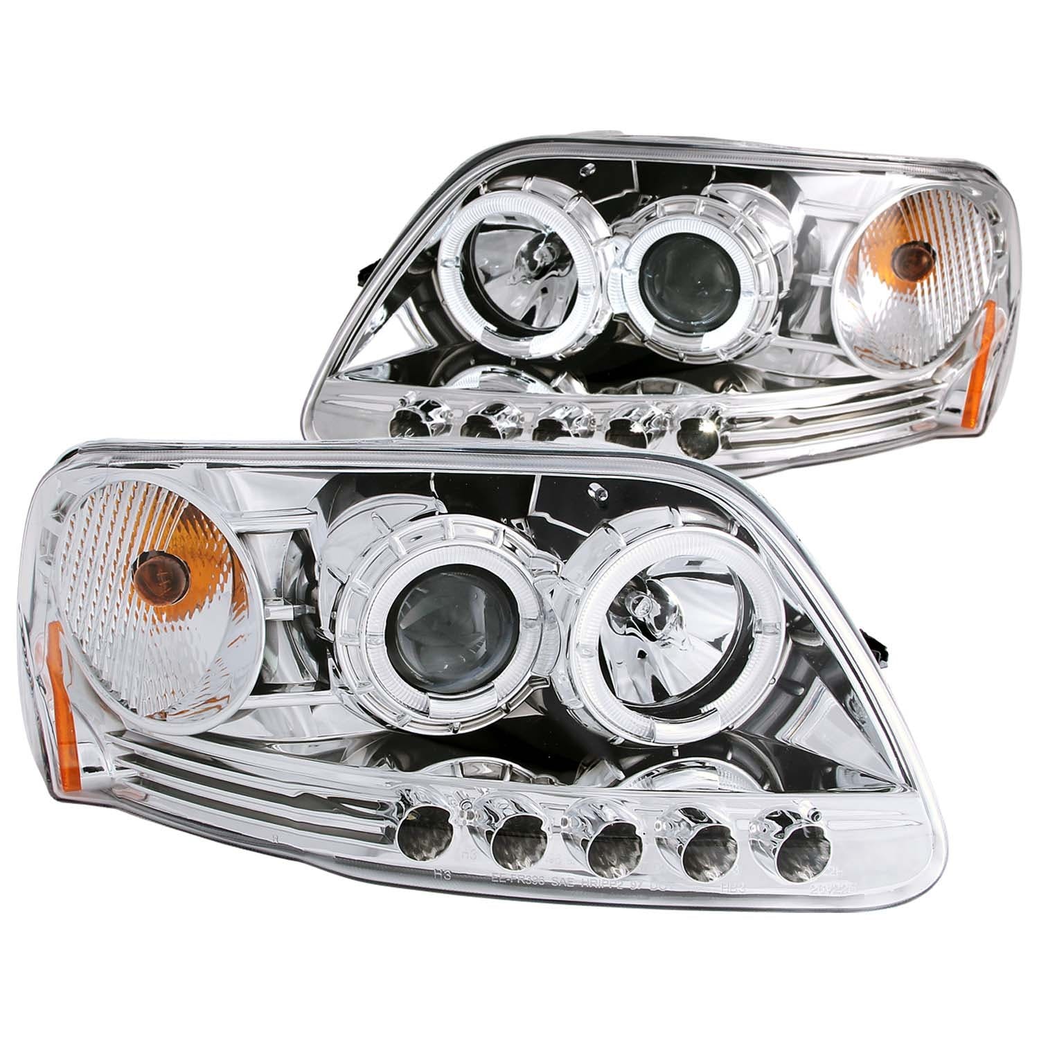 AnzoUSA 111032 Projector Headlights with Halo and LED Chrome 1pc