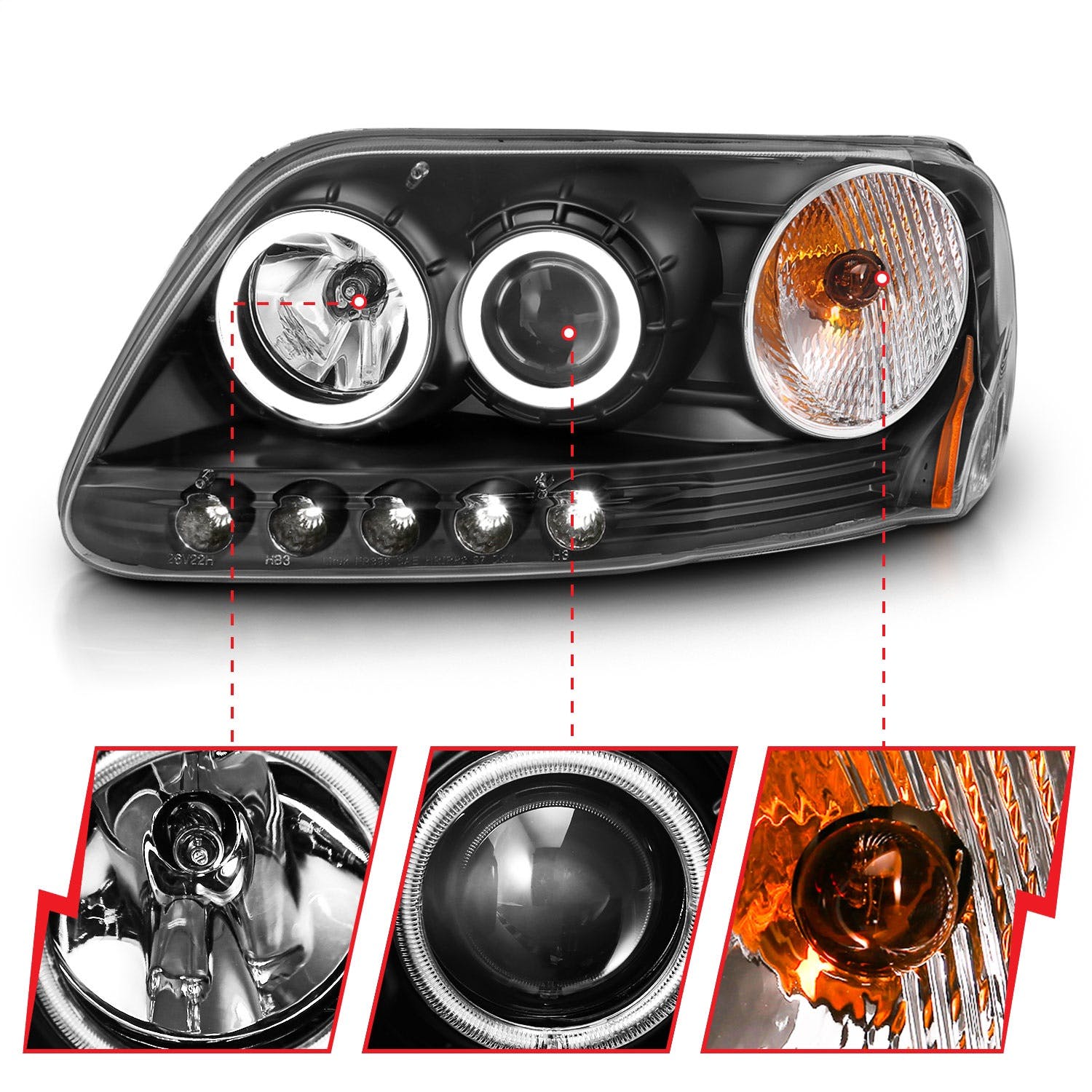 AnzoUSA 111097 Projector Headlights with Halo Black (SMD LED)