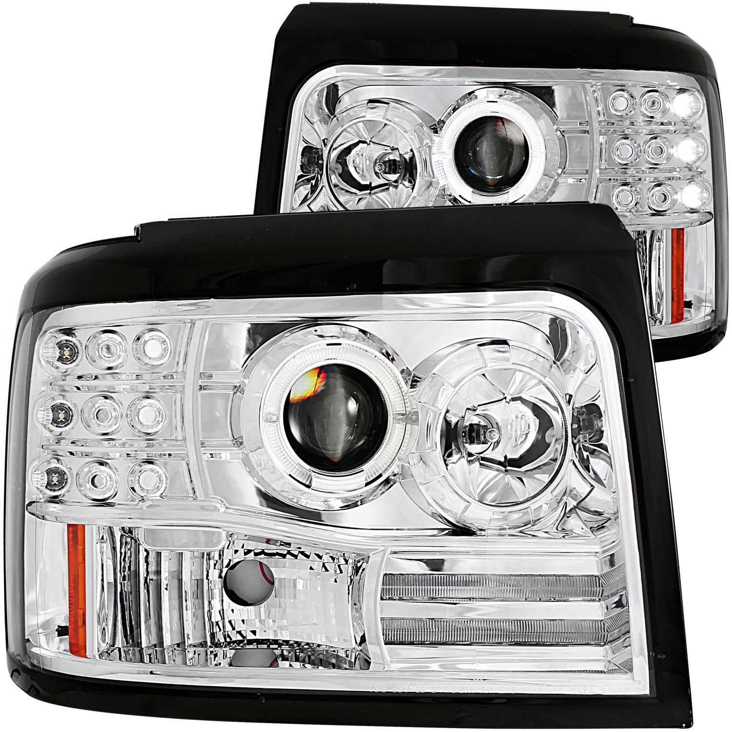AnzoUSA 111183 Projector Headlights with Halo Chrome with Side Markers and Parking Lights