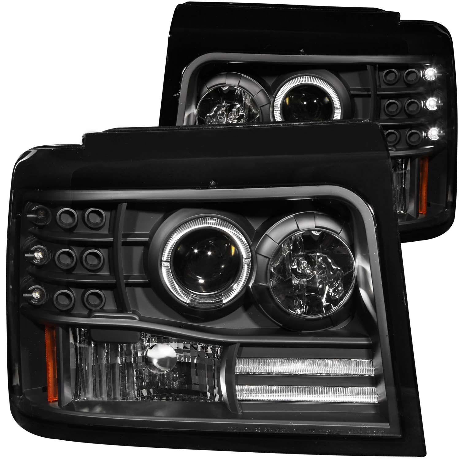 AnzoUSA 111184 Projector Headlights with Halo Black with Side Markers and Parking Lights