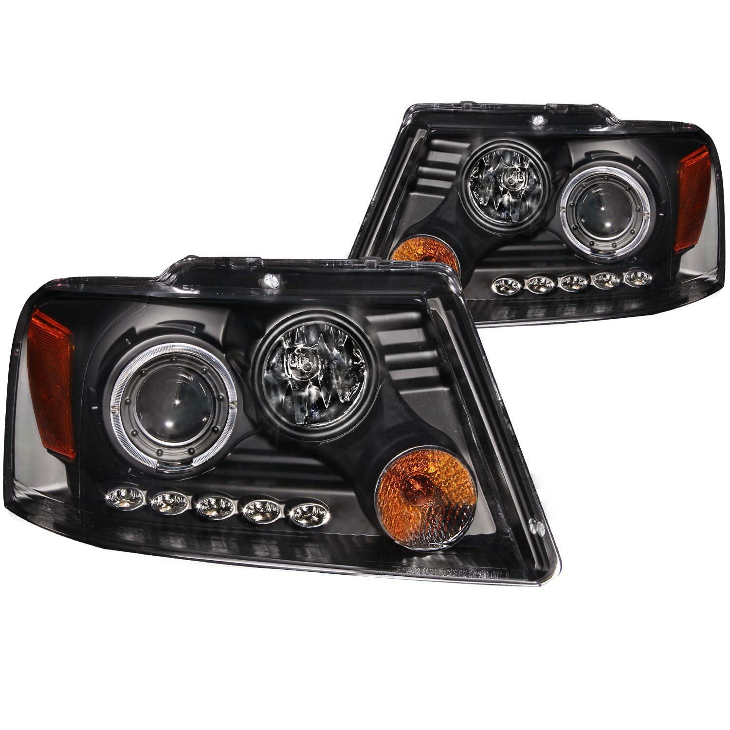 AnzoUSA 111204 Projector Headlights with Halo and LED Black G2