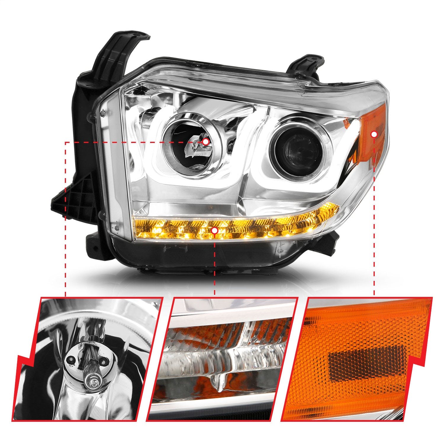 AnzoUSA 111327 Projector Headlights with U-Bar Chrome with DRL