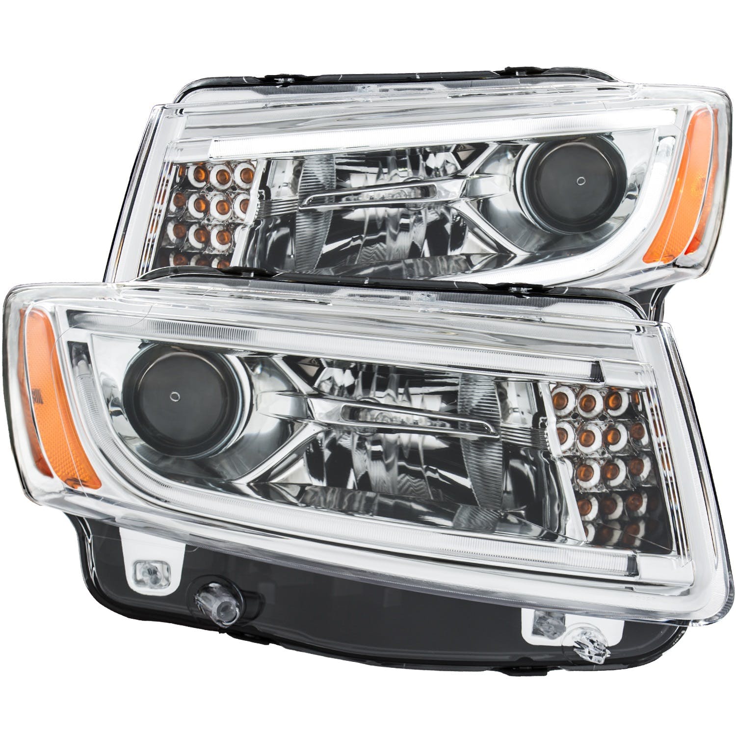 AnzoUSA 111328 Projector Headlights with Plank Style Design Chrome