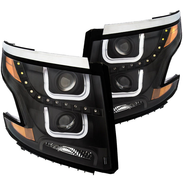 AnzoUSA 111340 Projector Headlights with U-Bar Black Clear with Amber