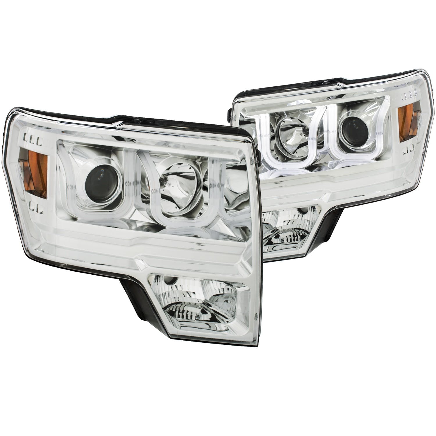 AnzoUSA 111352 Projector Headlights with U-Bar Chrome Amber (HID type) (without HID kit)