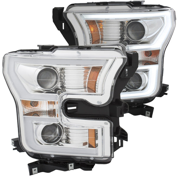AnzoUSA 111358 Projector Headlights with Plank Style Switchback Chrome with Amber