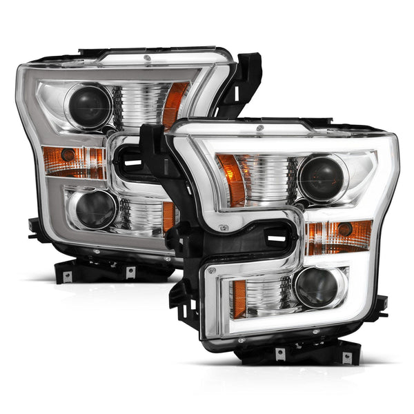 AnzoUSA 111358 Projector Headlights with Plank Style Switchback Chrome with Amber