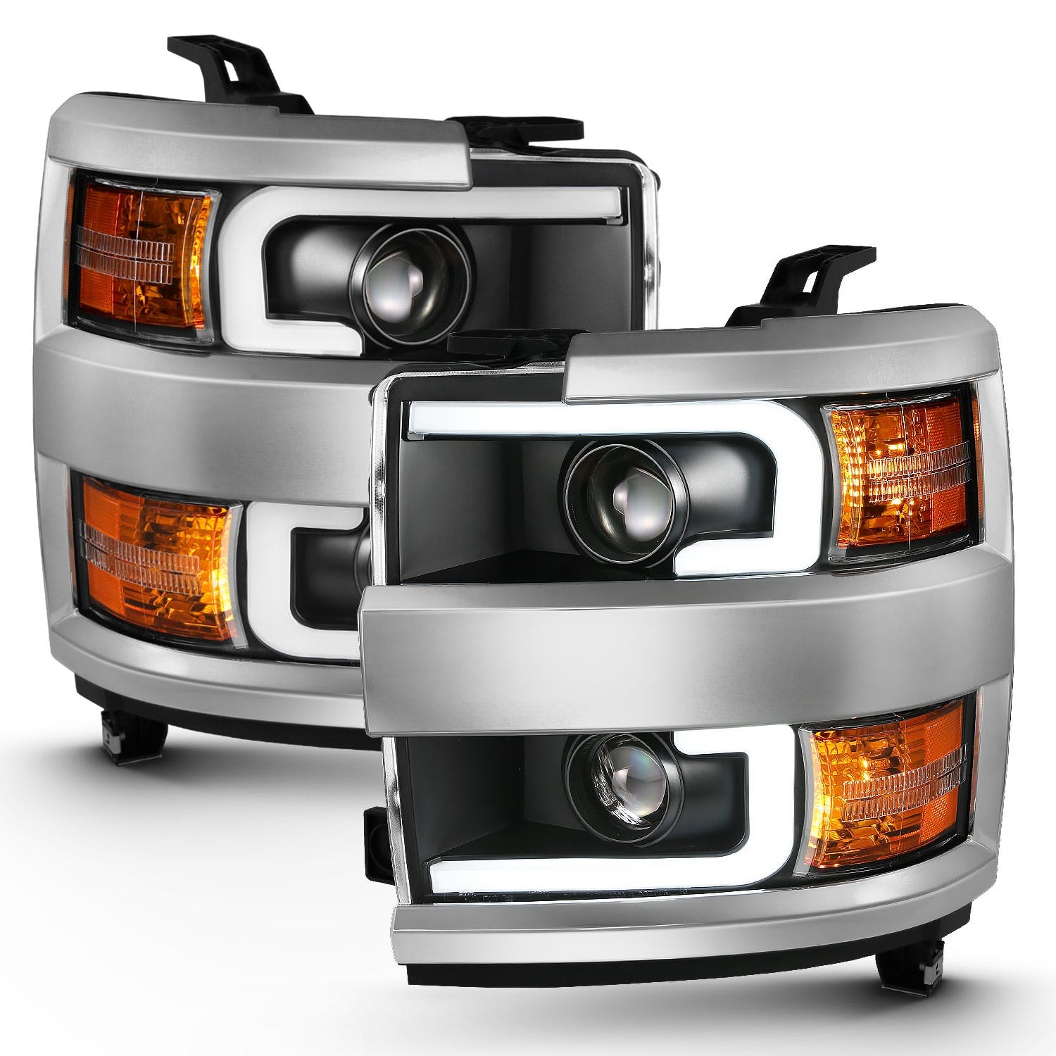 AnzoUSA 111359 Projector Headlights with Plank Style Design Black with Amber