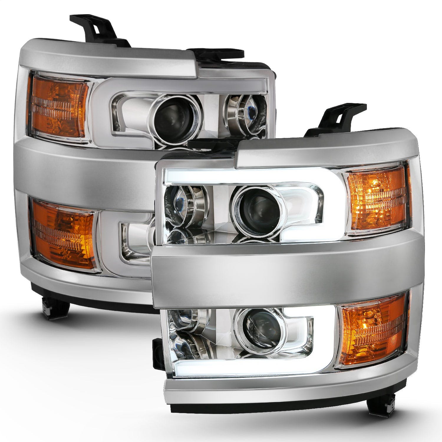 AnzoUSA 111360 Projector Headlights with Plank Style Design Chrome with Amber