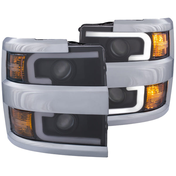 AnzoUSA 111365 Projector Headlights with Plank Style Switchback Black with Amber (Chrome Rim)