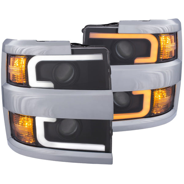 AnzoUSA 111365 Projector Headlights with Plank Style Switchback Black with Amber (Chrome Rim)