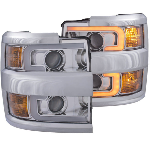 AnzoUSA 111366 Projector Headlights with Plank Style Switchback Chrome with Amber (Chrome Rim)