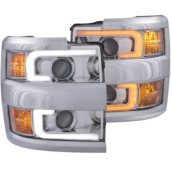 AnzoUSA 111366 Projector Headlights with Plank Style Switchback Chrome with Amber (Chrome Rim)