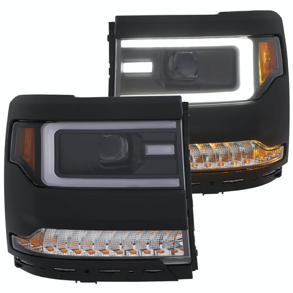 AnzoUSA 111373 Projector Headlights with Plank Style Design Black with Amber