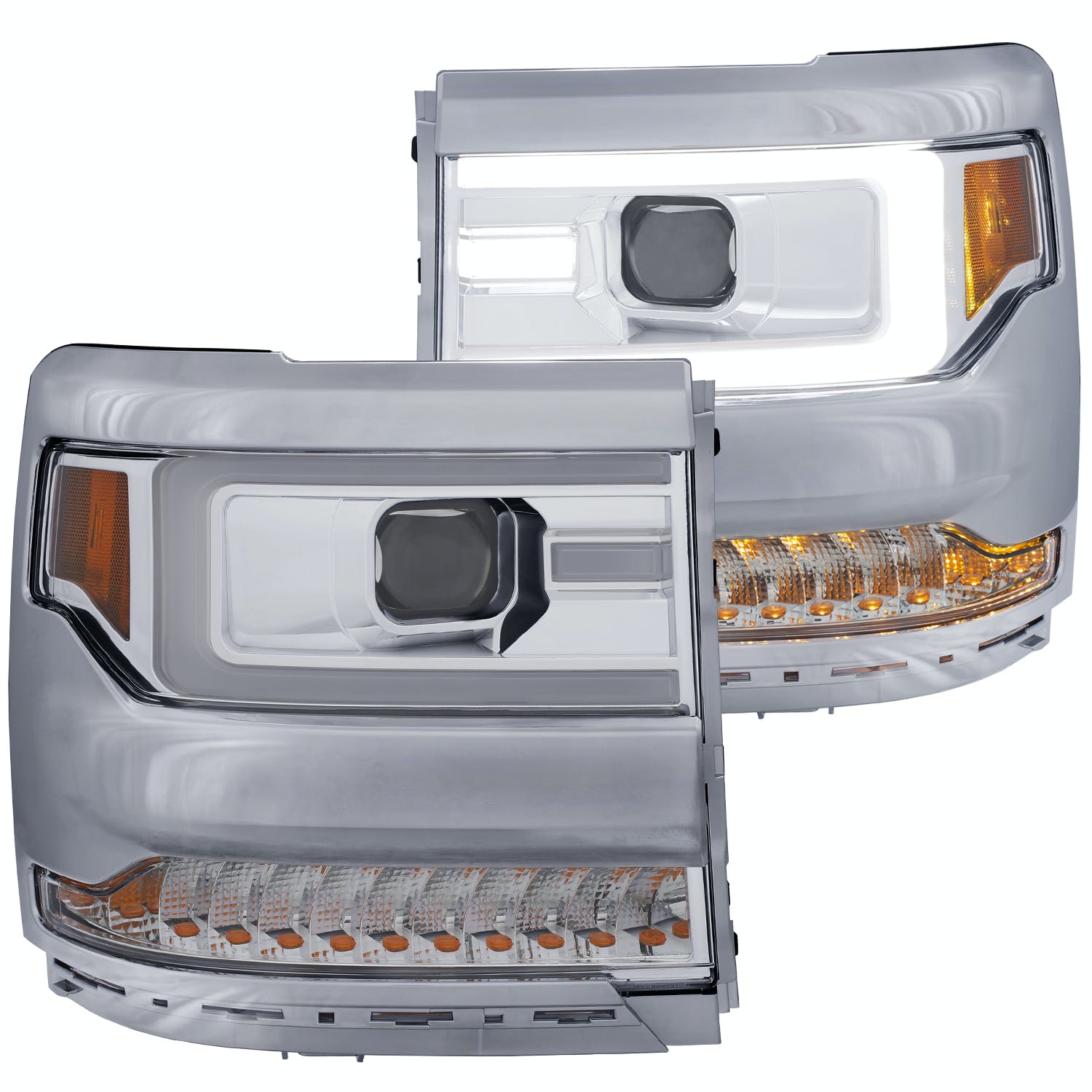 AnzoUSA 111374 Projector Headlights with Plank Style Design Chrome with Amber