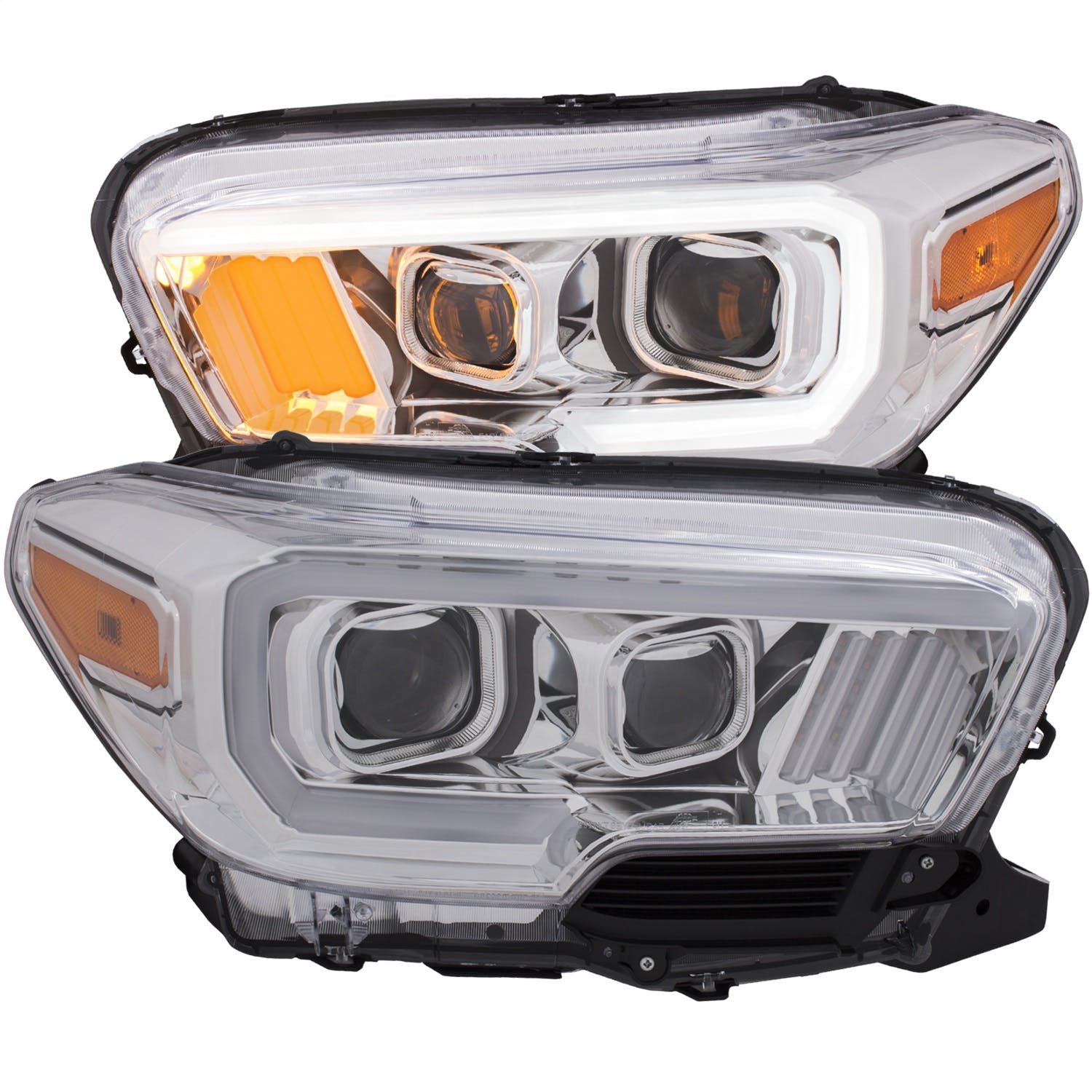 AnzoUSA 111378 Projector Headlights with Plank Style Design Chrome with Amber