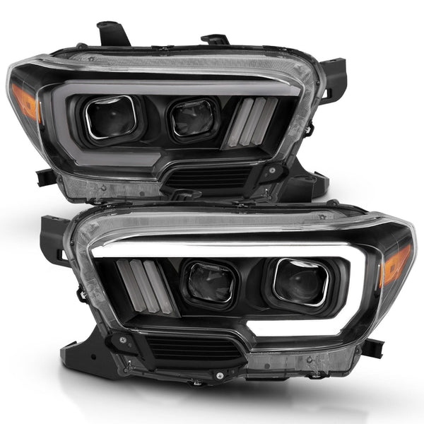 AnzoUSA 111379 Projector Headlights with Plank Style Design Black/Amber with DRL