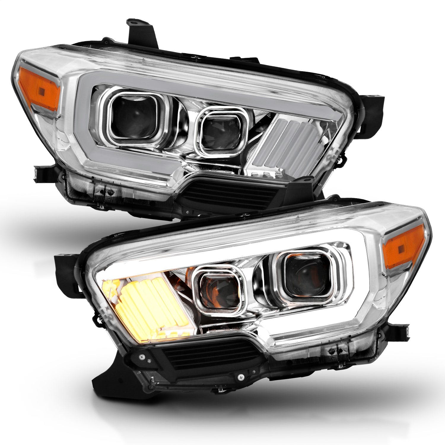 AnzoUSA 111380 Projector Headlights with Plank Style Design Chrome/Amber with DRL