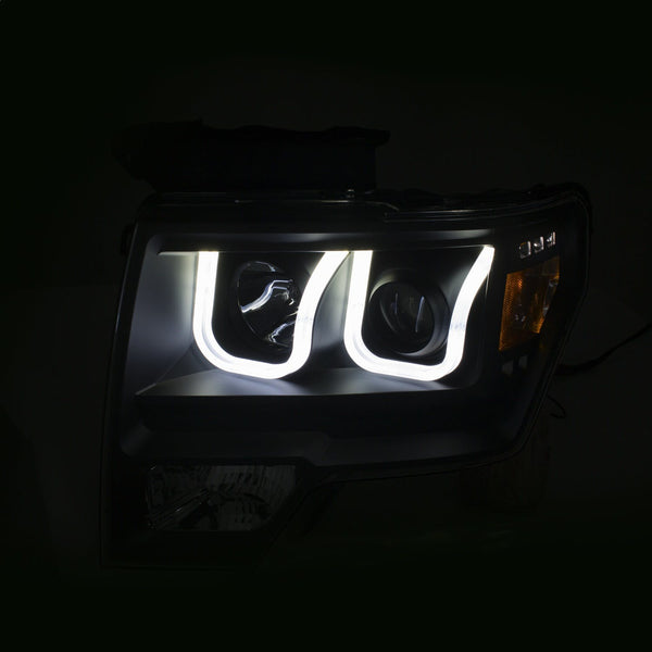 AnzoUSA 111383 Projector Headlights with U-Bar Switchback Black with Amber