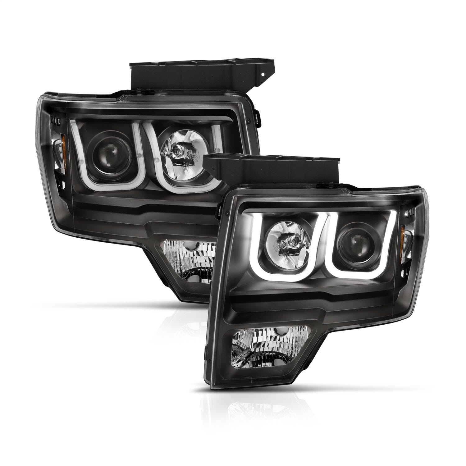 AnzoUSA 111383 Projector Headlights with U-Bar Switchback Black with Amber