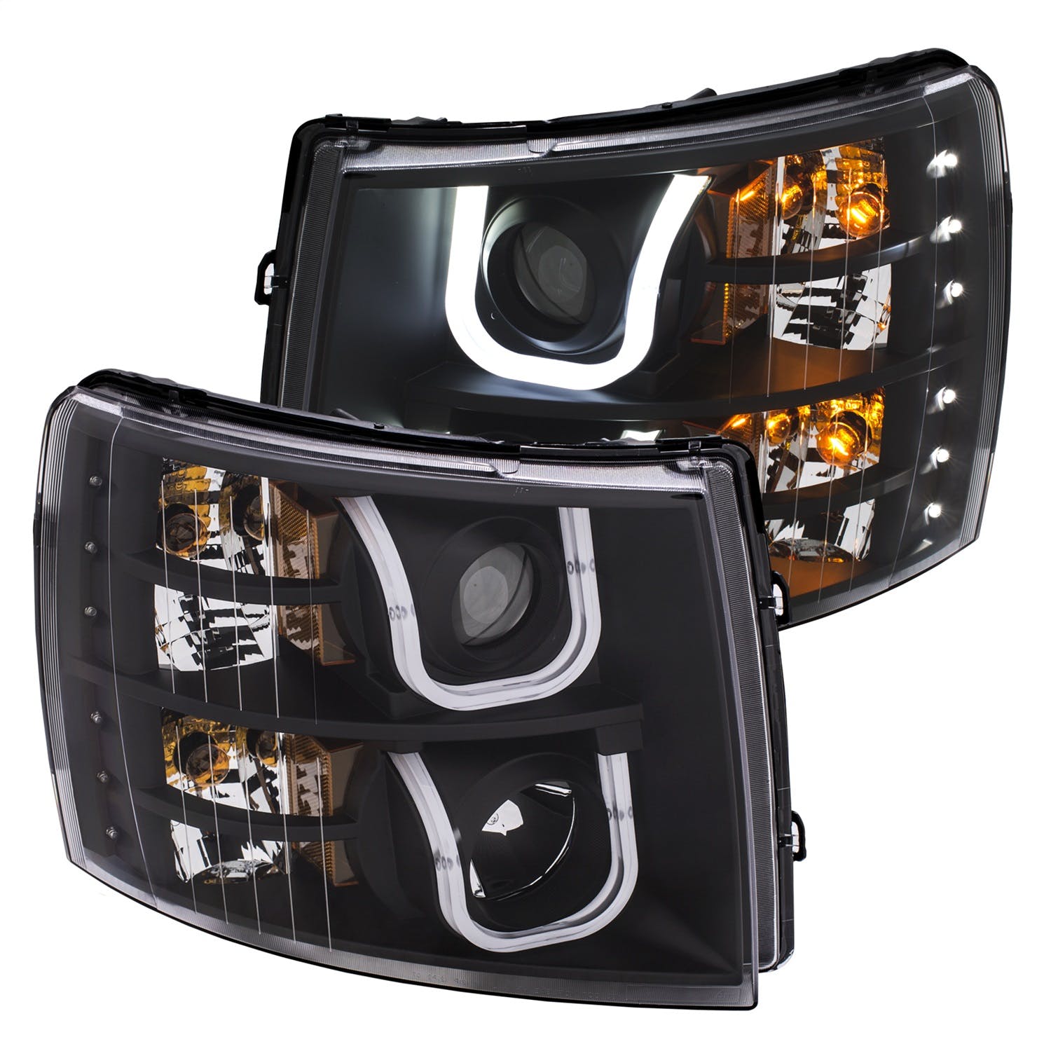 AnzoUSA 111384 Projector Headlights with U-Bar Switchback Black with Amber