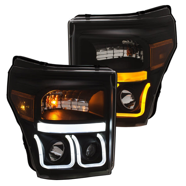 AnzoUSA 111386 Projector Headlights with U-Bar Switchback Black with Amber