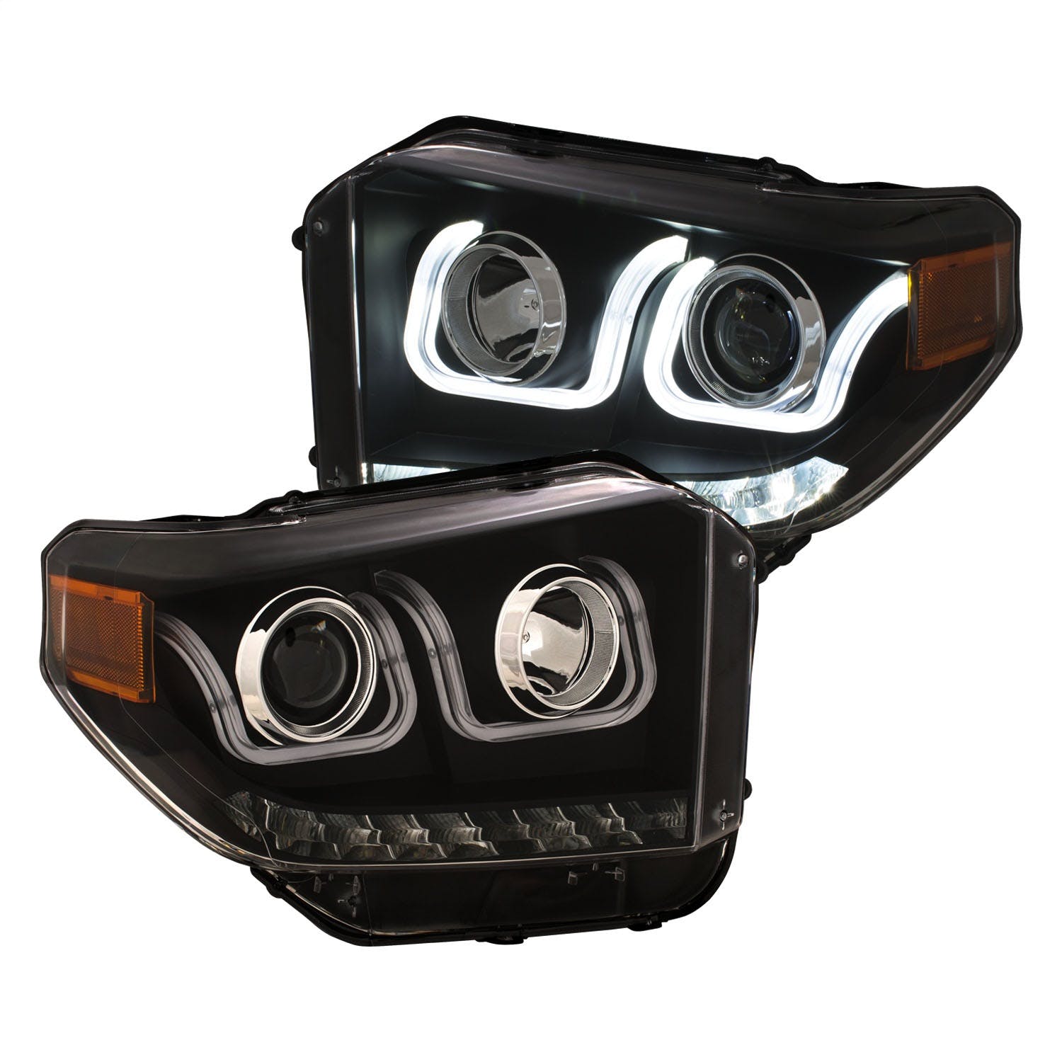 AnzoUSA 111387 Projector Headlights with U-Bar Switchback Black with DRL