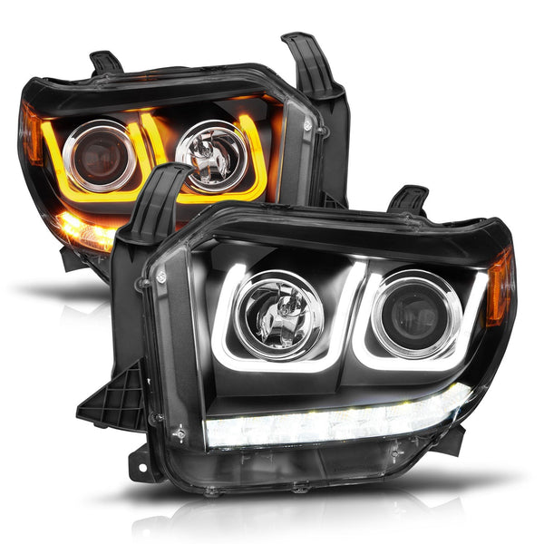 AnzoUSA 111387 Projector Headlights with U-Bar Switchback Black with DRL